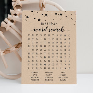 Birthday Word search game Birthday party Card