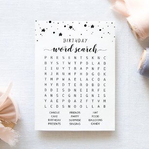 Birthday Word search game Birthday party Card