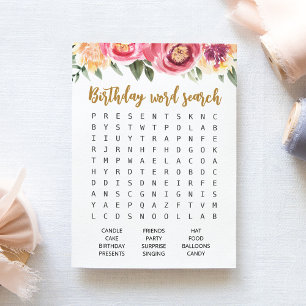 Birthday Word search game Birthday party Card