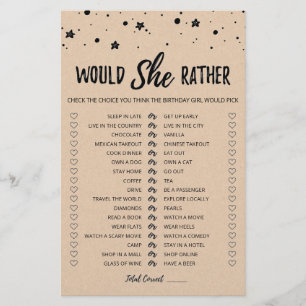 Birthday Would She Rather editable game