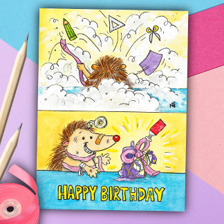 Birthday Wrapping Disaster postcard by N. Janes