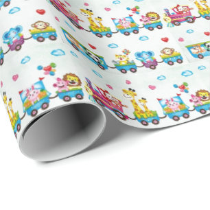 Birthday Wrapping Paper - Baby Animals on Train