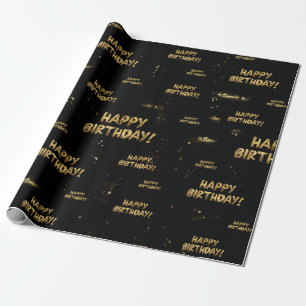 Birthday Wrapping Paper Gold Black Trendy Modern