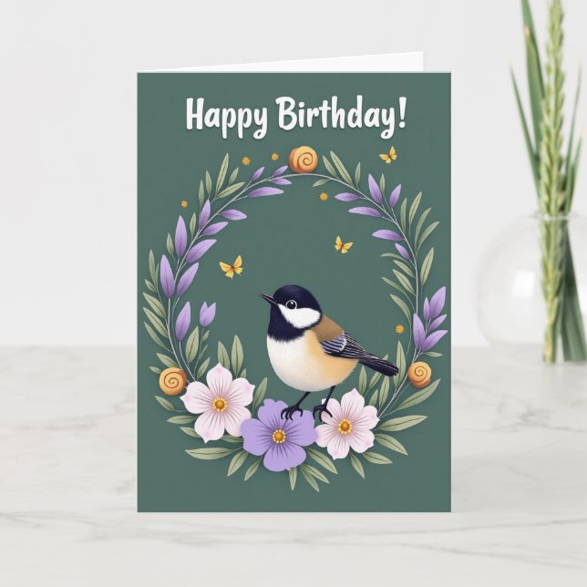 Birthday Wreath Bird Card (Front)