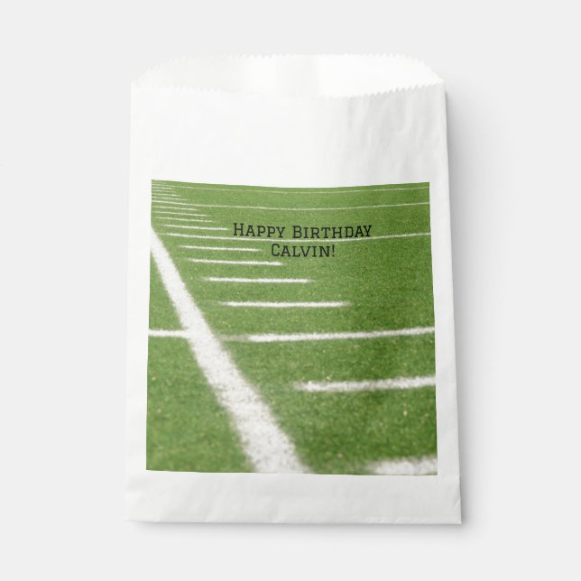 Birthday Yard Lines On The Green  Field Football Favour Bag (Front)