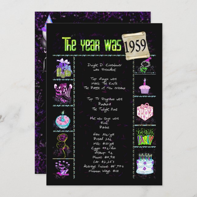 Birthday Year 1959 Invitation (Front/Back)