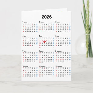 Birthday Year 2026 With Red Heart Card