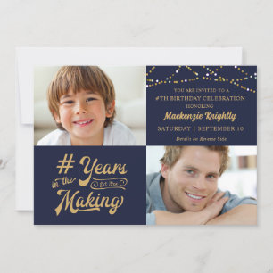 Birthday Years in the Making 2 Photos Navy Gold Invitation