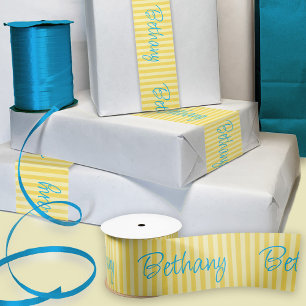 Birthday Yellow Custom Name Satin Ribbon