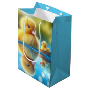 Birthday Yellow Duckling In a Rowboat Medium Gift Bag