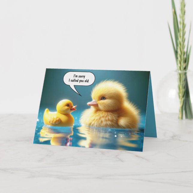 Birthday Yellow Duckling With a Toy Rubber Duck Card (Front)
