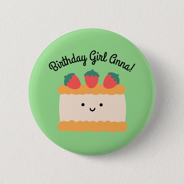 Birthday | Yellow & White Strawberry Sponge Cake 6 Cm Round Badge (Front)