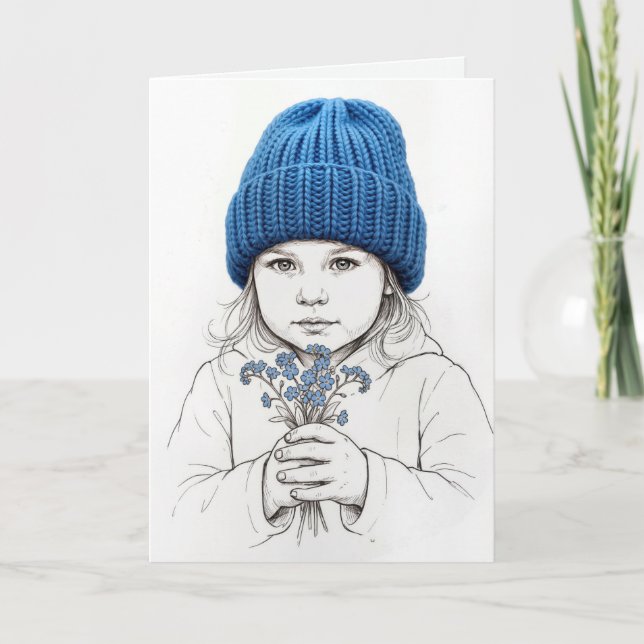 Birthday Young Girl In a Blue Knit Hat Card (Front)