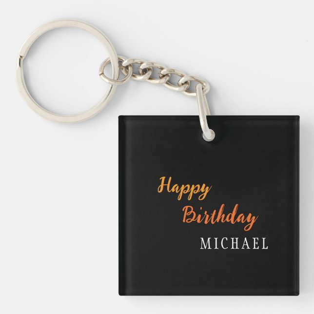 Birthday Your Name Minimalist Personal Modern Key Ring (Front)