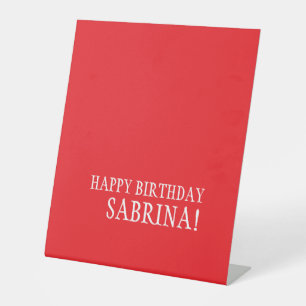Birthday Your Name Minimalist Personal Modern Red Pedestal Sign