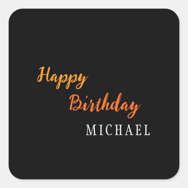 Birthday Your Name Minimalist Personal Modern Square Sticker (Front)