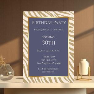 Birthday-Zebra Print-Blue and Beige- Invitation