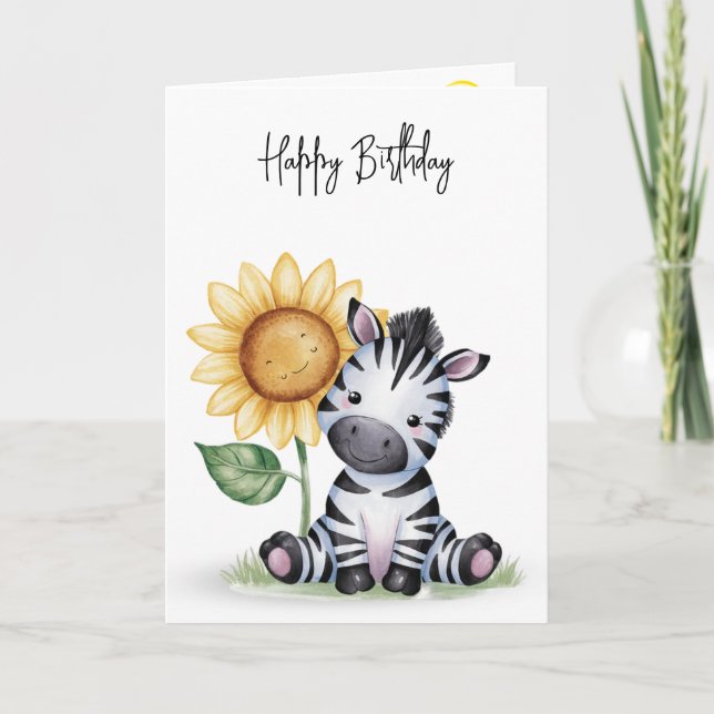 Birthday Zebra With a Sunflower Card (Front)
