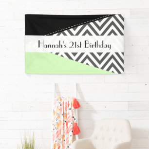 Birthday - Zigzag, Chevron - Grey Green Black Banner