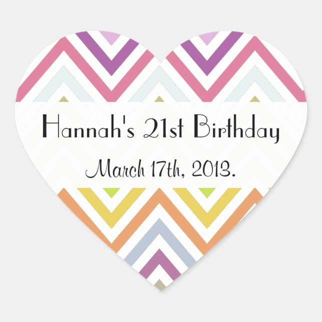 Birthday - Zigzag Pattern, Chevron - Green Blue Heart Sticker (Front)