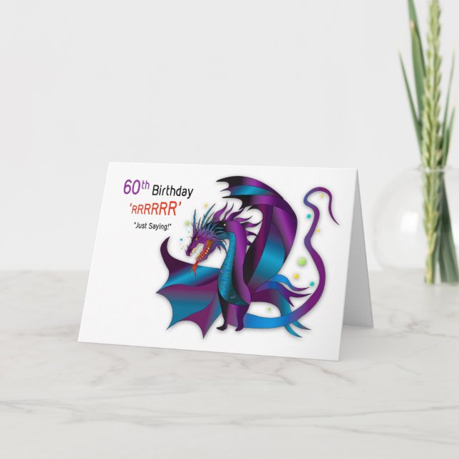 Birthdays 60th Fierce Dragon Shades Purple Blues Card (Front)