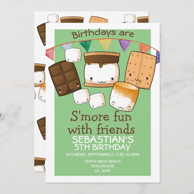Birthdays are more fun with friends marshmallow invitation (Front/Back)
