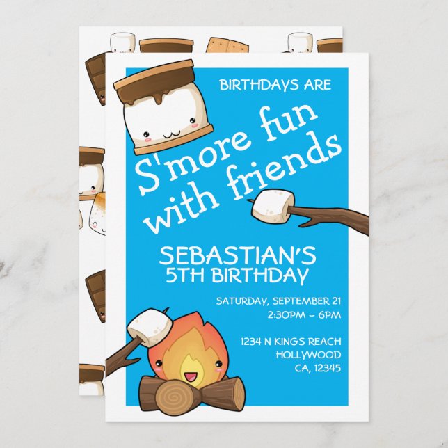 Birthdays are more fun with friends marshmallow invitation (Front/Back)