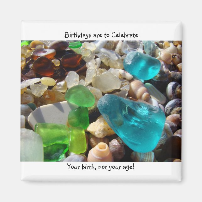 Birthdays magnets Celebrate Birth not Age gifts (Front)