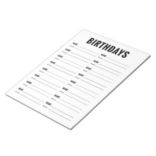 Birthdays Organisation Form Notepad