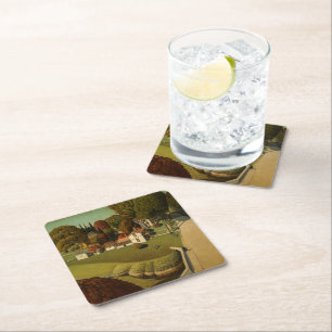 Birthplace Of Herbert Hoover by Grant Wood Square Paper Coaster