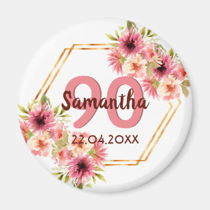 Birthsay party pink gold florals geometric white magnet