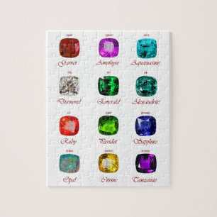 Birthstone Chart, Gemstones Chart, 12 Months Jigsaw Puzzle