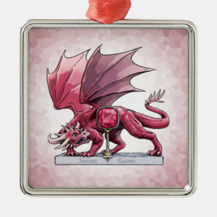 Birthstone Dragon - January Garnet Metal Ornament