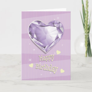 Birthstone February Purple Amethyst Heart Birthday Card