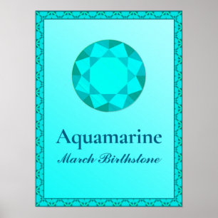 Birthstone Illustration for March- Aquamarine Post Poster