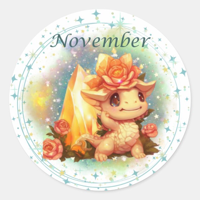 Birthstone November Topaz Dragon Sticker (Front)