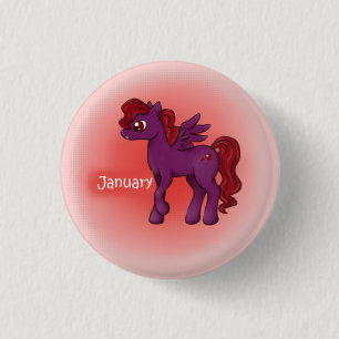 Birthstone Pegasus Pony- January/Garnet 3 Cm Round Badge