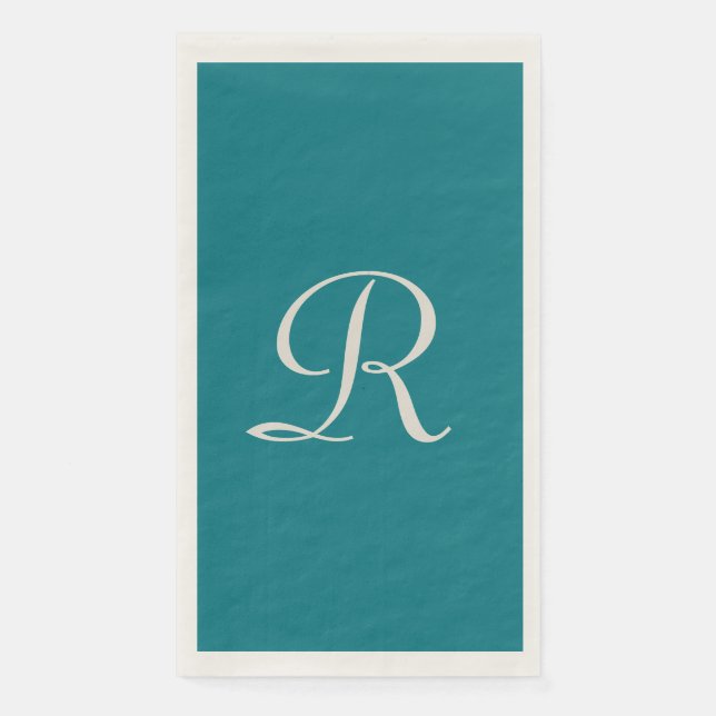 Biscay Bay Blue Trendy Monogrammed Minimalist Napkin (Front)