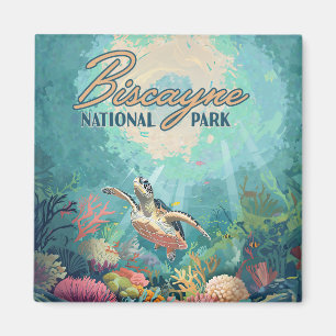 Biscayne National Park Florida Turtle Coral Retro Magnet