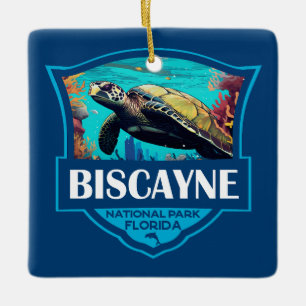 Biscayne National Park Turtle Illustration Retro Ceramic Ornament