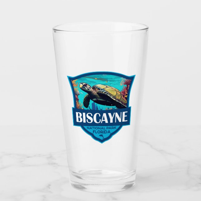 Biscayne National Park Turtle Illustration Retro Glass (Front)