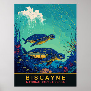 Biscayne, Turtles Underwater, Floraida, Travel Poster