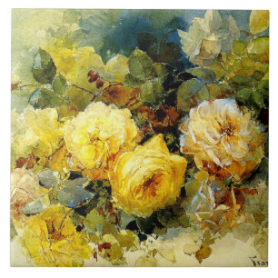 Bischoff - Roses (yellow), fine art painting, Ceramic Tile