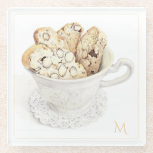 BISCOTTI Glass Beverage Coaster + Initial
