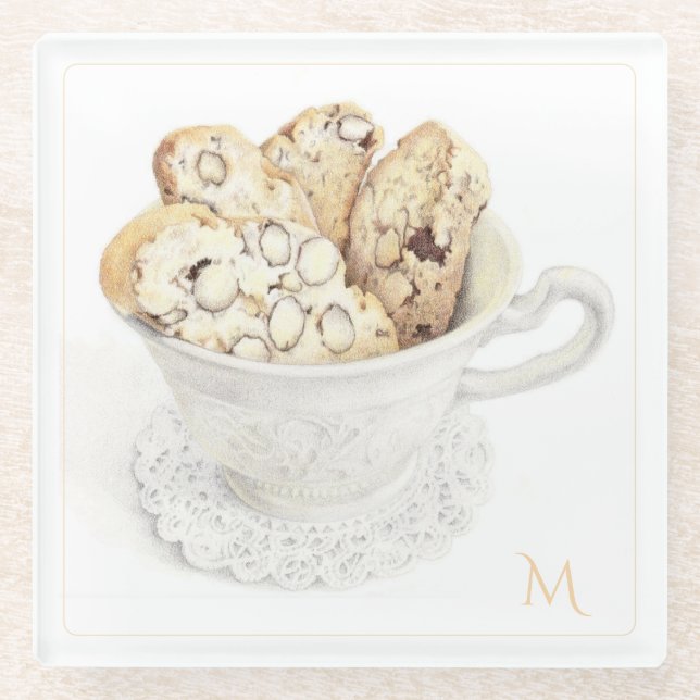 BISCOTTI Glass Beverage Coaster + Initial (Front)