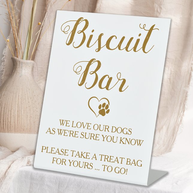 Biscuit Bar Chic Gold Pet Dog Treat Wedding Favor Pedestal Sign (Creator Uploaded)