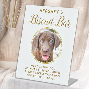 Biscuit Bar Pet Photo Gold Dog Wedding Favour Pedestal Sign