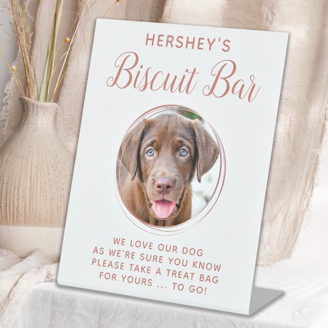 Biscuit Bar Pet Photo Rose Gold Dog Wedding Favour Pedestal Sign (Creator Uploaded)