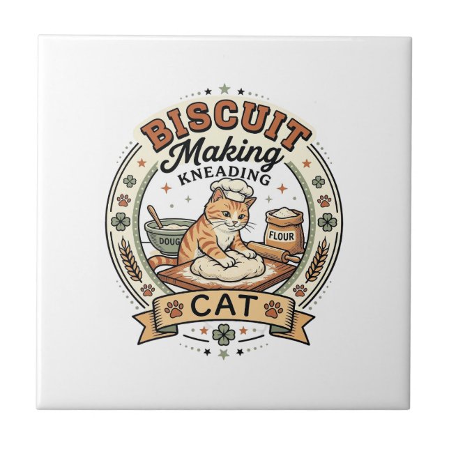 Biscuit Making Kneading Cat Biscuit Making Kneadin Ceramic Tile (Front)