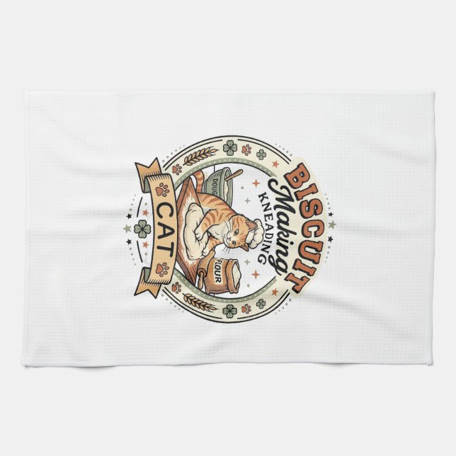 Biscuit Making Kneading Cat Biscuit Making Kneadin Tea Towel (Horizontal)